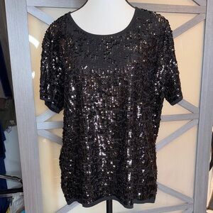 Banana Republic Black Sequin Short Sleeve Top